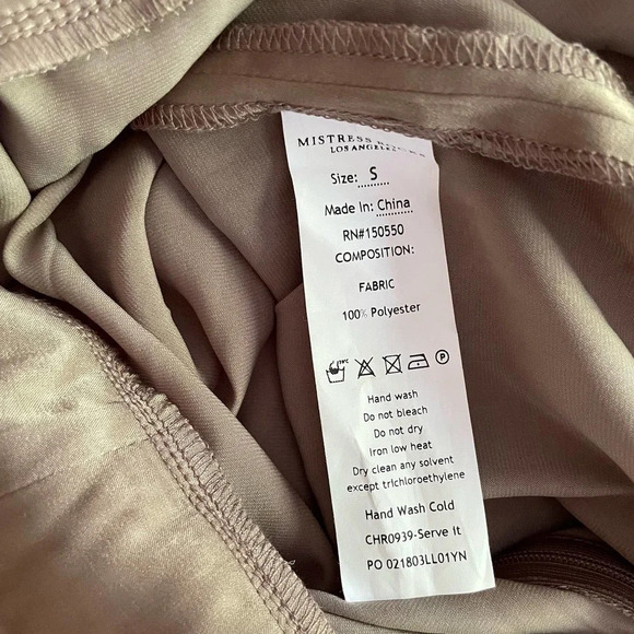 Mistress Rocks Serve It Jumpsuit Satin Sleeveless Wide Leg Khaki Size Small NEW - Picture 10 of 10